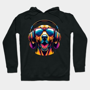 Plott Hound Smiling DJ with Vibrant Headphones Hoodie